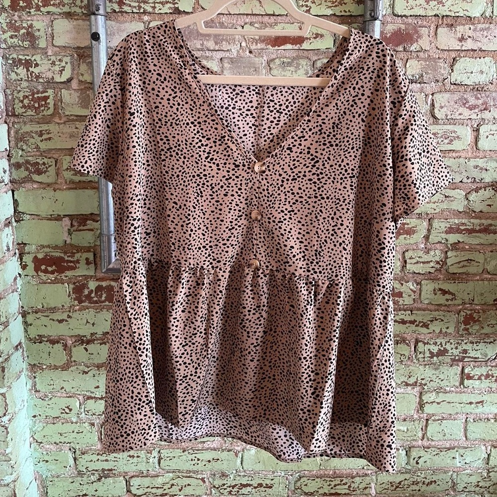Shein Curve + Plus Women's Brown and Black Blouse